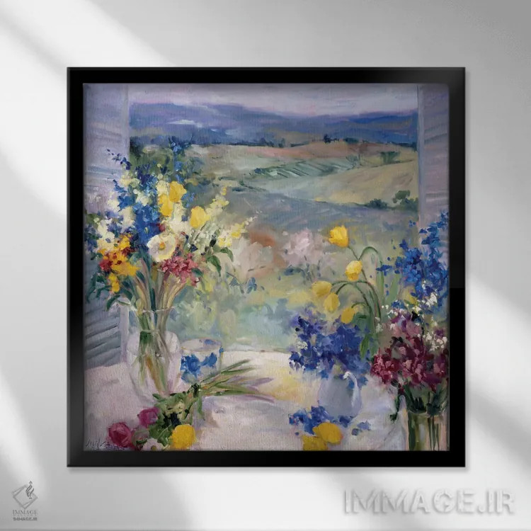 تابلو گلهای توسکانی اثر الین استیونز - نمای قابدار مشکی