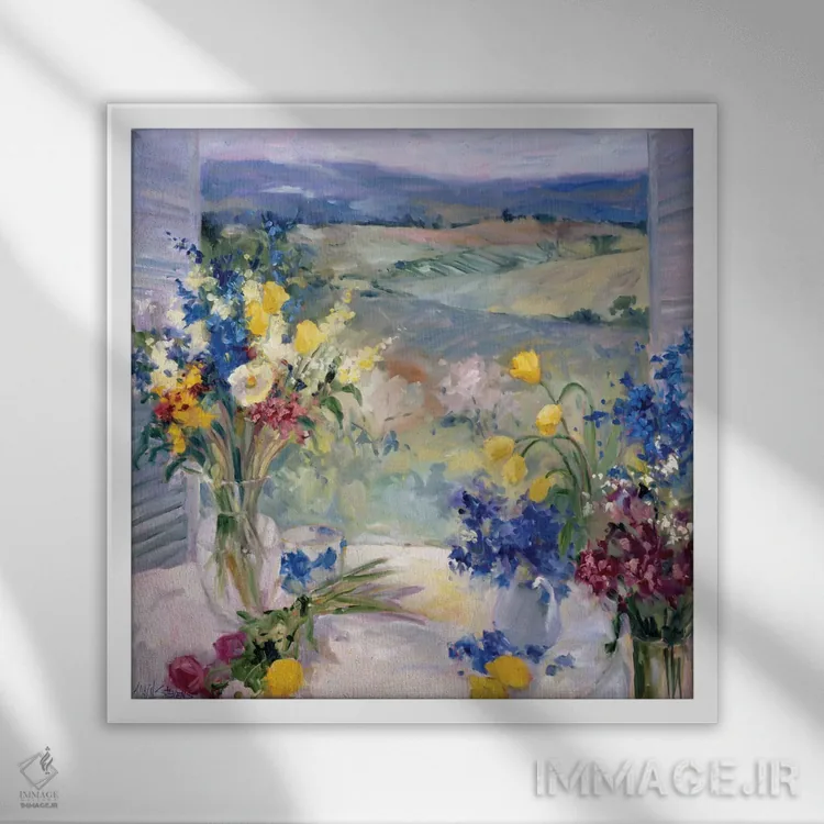 تابلو گلهای توسکانی اثر الین استیونز - نمای قابدار سفید