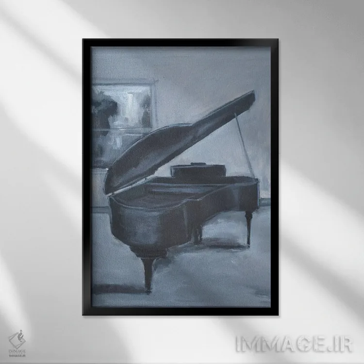 تابلو پیانوی آبی اثر الین استیونز - نمای قابدار مشکی
