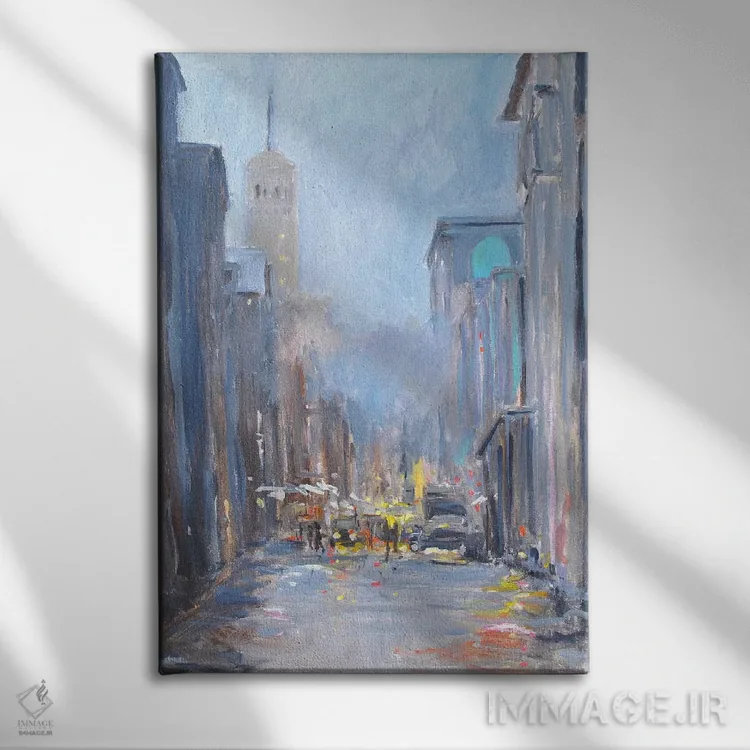 تابلو منظرهٔ شهر اثر الین استیونز - نمای روبهرو روی دیوار