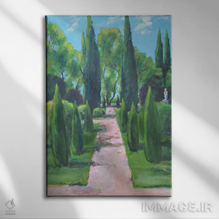 تابلو باغهای کنار دریاچه اثر الین استیونز - نمای روبهرو روی دیوار