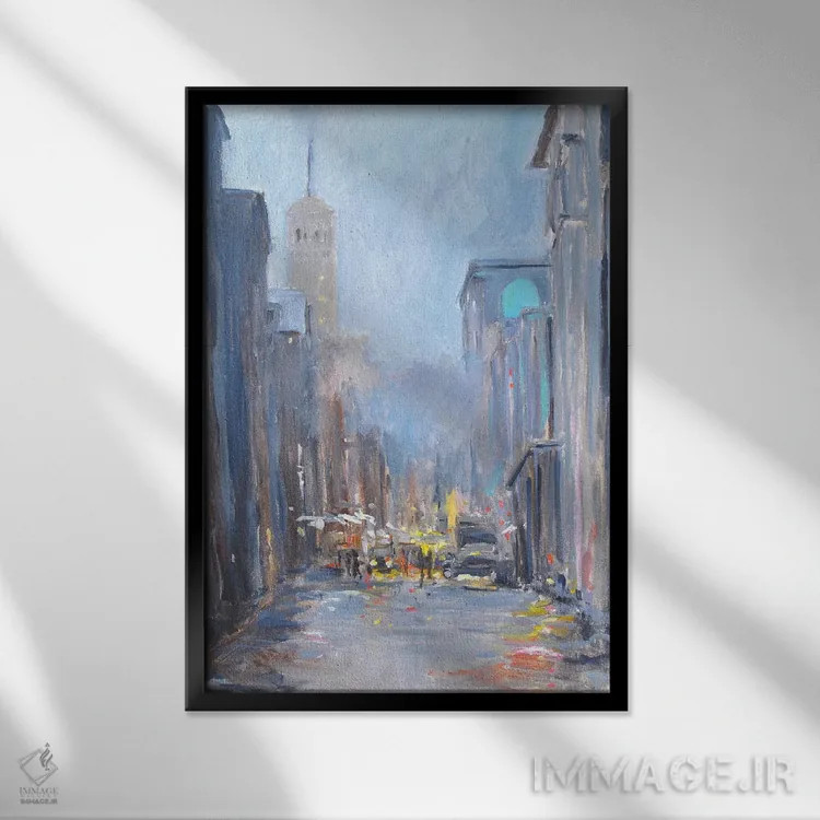 تابلو منظرهٔ شهر اثر الین استیونز - نمای قابدار مشکی