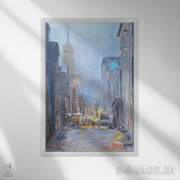 تابلو منظرهٔ شهر اثر الین استیونز - نمای قابدار سفید