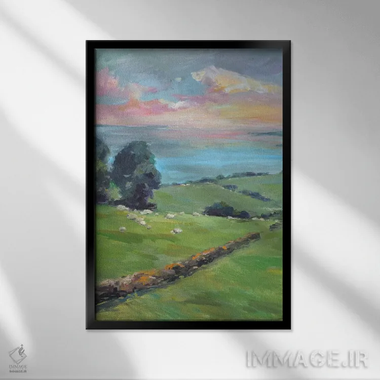 تابلو مزارع سرسبز اثر الین استیونز - نمای قابدار مشکی