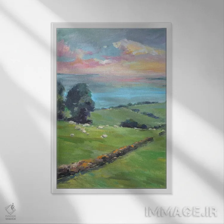 تابلو مزارع سرسبز اثر الین استیونز - نمای قابدار سفید