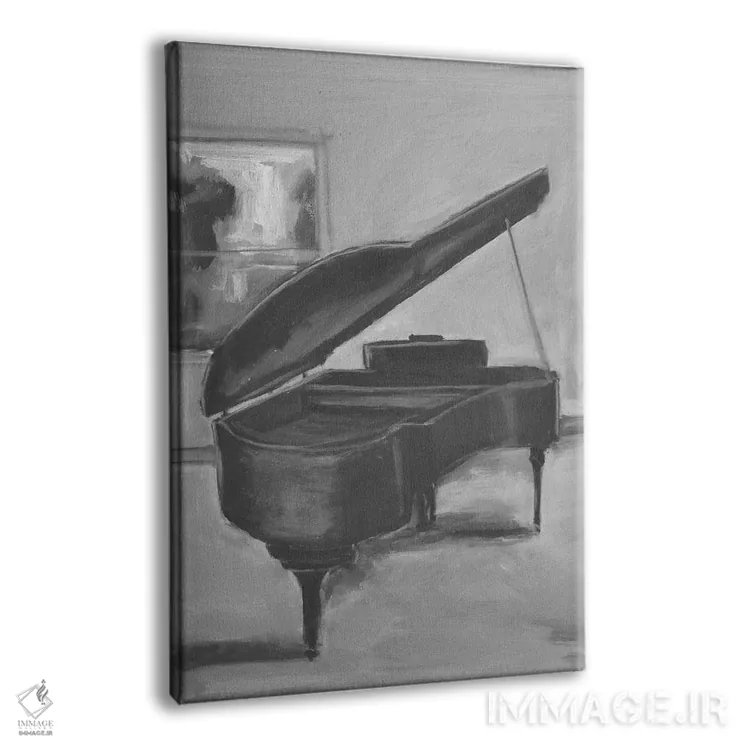 تابلو پیانو سیاه و سفید یک اثر الین استیونز - نمای پرسپکتیو محصول