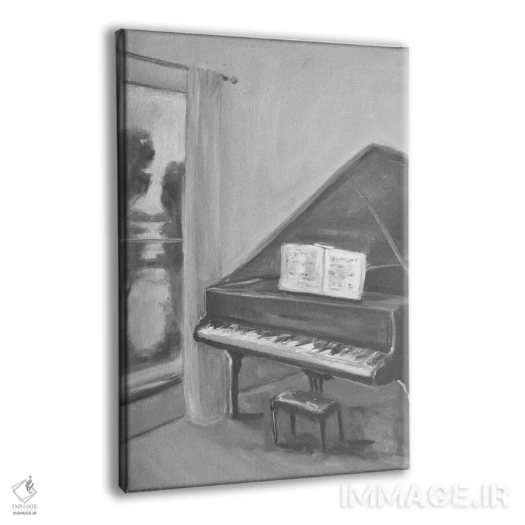 تابلو پیانو سیاه و سفید دو اثر الین استیونز - نمای پرسپکتیو محصول