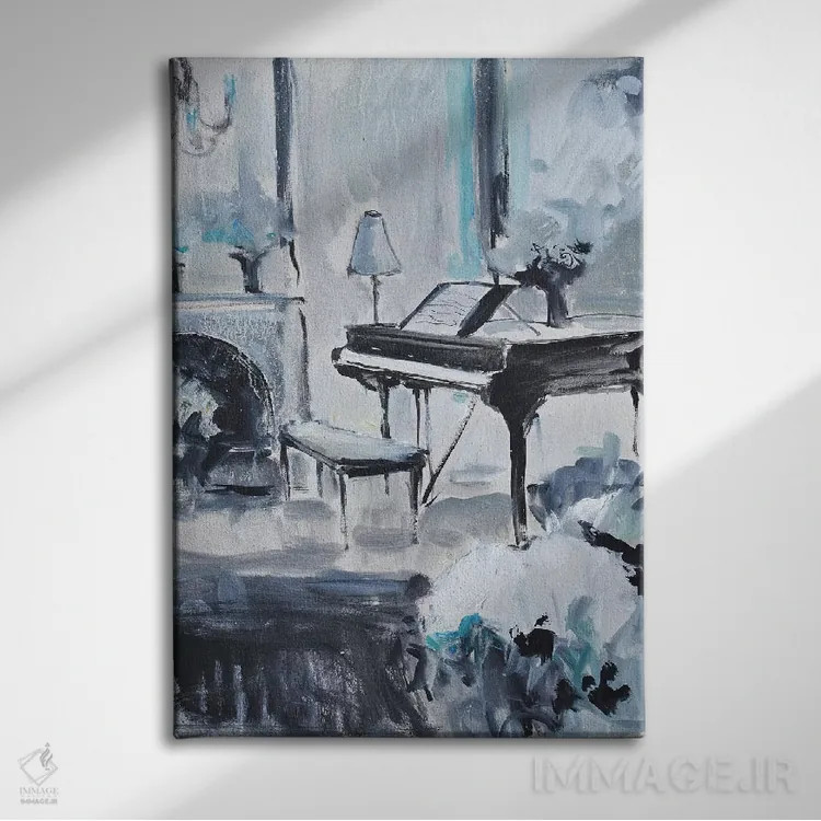 تابلو پیانو آبی سه اثر الین استیونز - نمای روبهرو روی دیوار