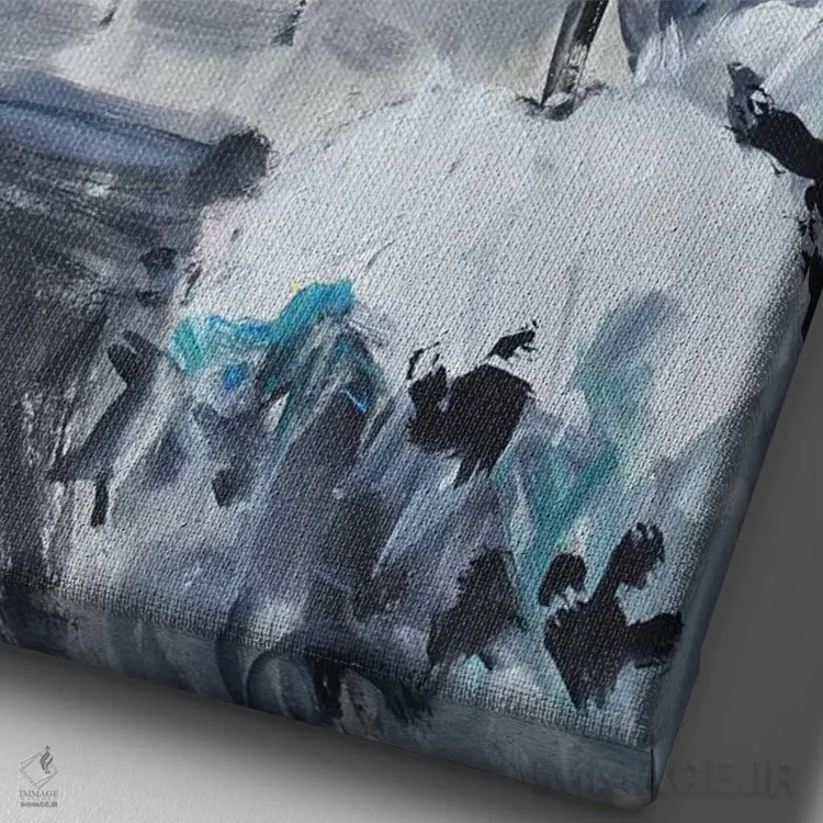 تابلو پیانو آبی سه اثر الین استیونز - نمای نزدیک بافت بوم