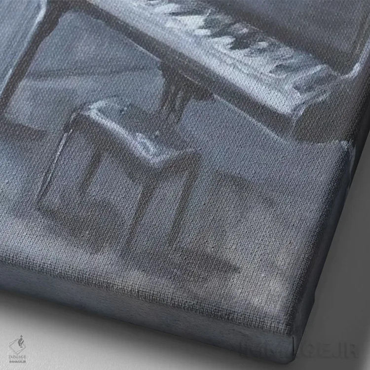 تابلو پیانو با منظره اثر الین استیونز - نمای نزدیک بافت بوم