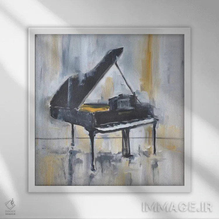 تابلو پیانو زرین دو اثر الین استیونز - نمای قابدار سفید
