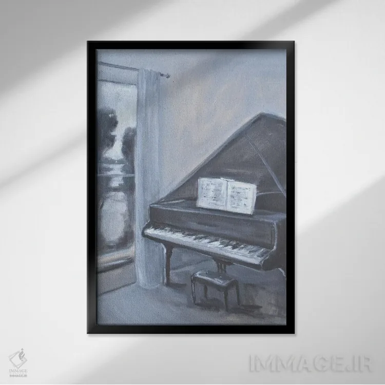 تابلو پیانو با منظره اثر الین استیونز - نمای قابدار مشکی