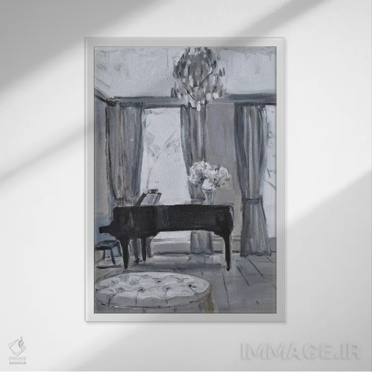 تابلو اتاق پیانو اثر الین استیونز - نمای قابدار سفید