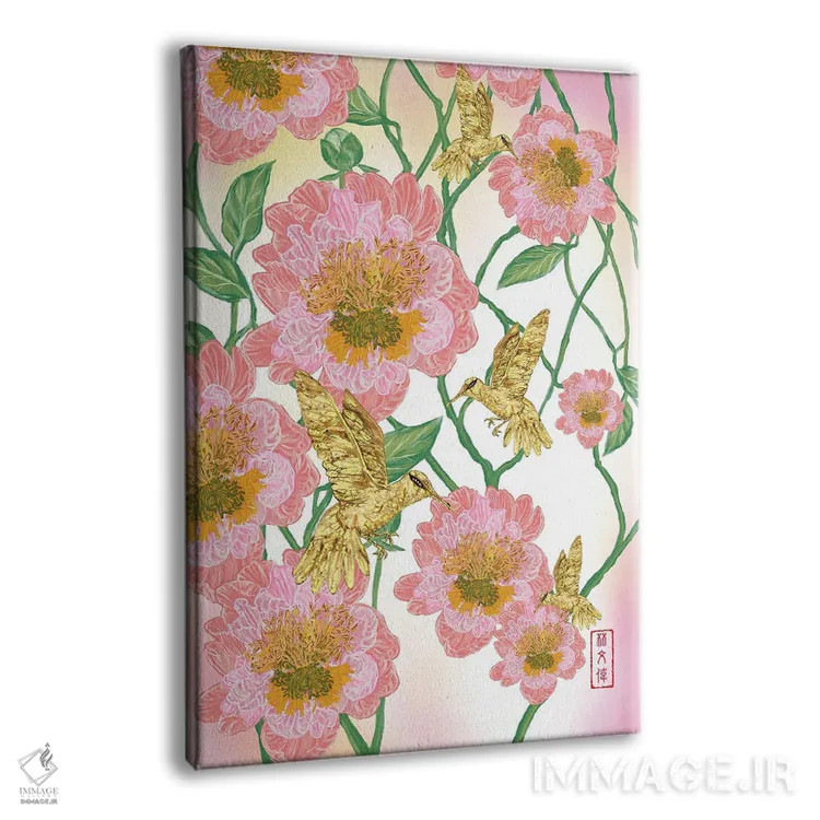 تابلو گل صدتومانی و مرغهای مگسخوار طلایی اثر آنتونی ون لم - نمای پرسپکتیو محصول