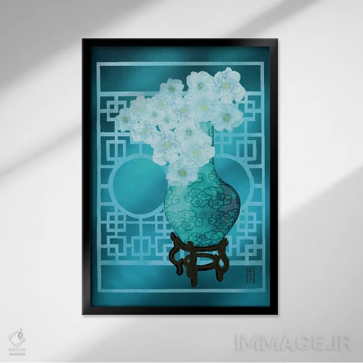 تابلو در میان ابری از کاملیا اثر آنتونی ون لم - نمای قابدار مشکی
