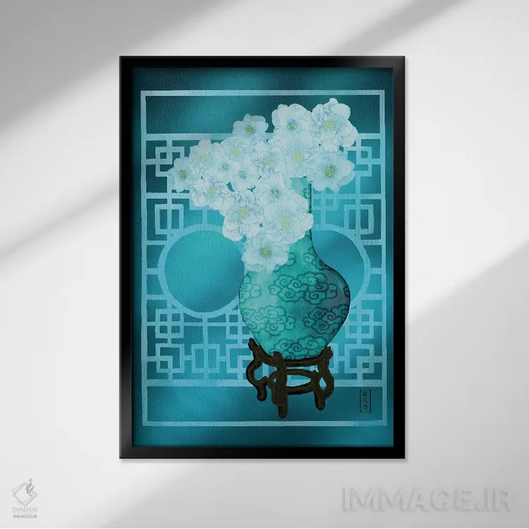 تابلو در میان ابری از کاملیا اثر آنتونی ون لم - نمای قابدار مشکی