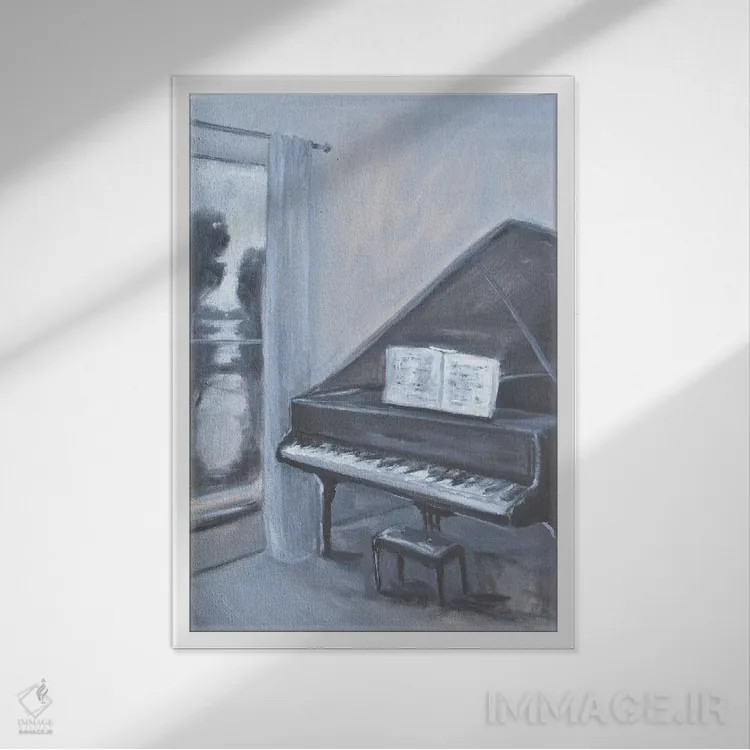 تابلو پیانو با منظره اثر الین استیونز - نمای قابدار سفید