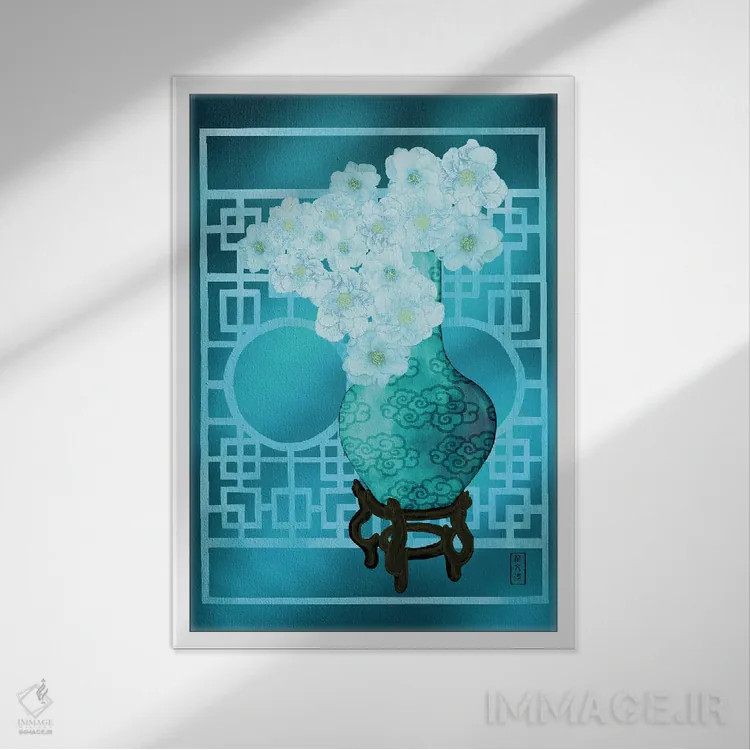 تابلو در میان ابری از کاملیا اثر آنتونی ون لم - نمای قابدار سفید