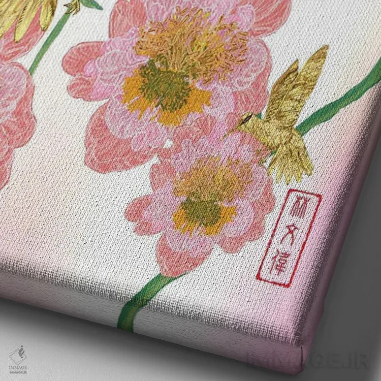 تابلو گل صدتومانی و مرغهای مگسخوار طلایی اثر آنتونی ون لم - نمای نزدیک بافت بوم