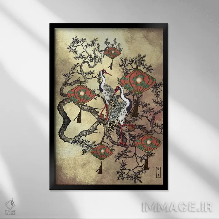 تابلو جرج کردن درناها اثر آنتونی ون لم - نمای قابدار مشکی