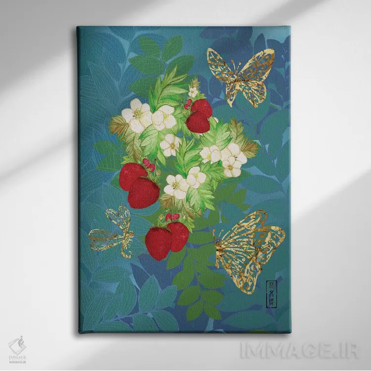 تابلو پروانهها و سنجاقک اثر آنتونی ون لم - نمای روبهرو روی دیوار