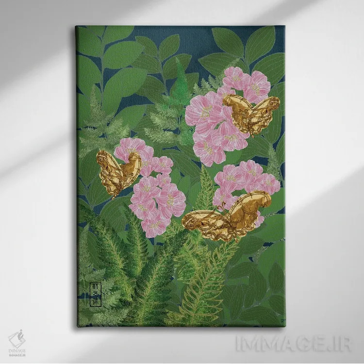 تابلو پروانههای طلایی چرخان اثر آنتونی ون لم - نمای روبهرو روی دیوار