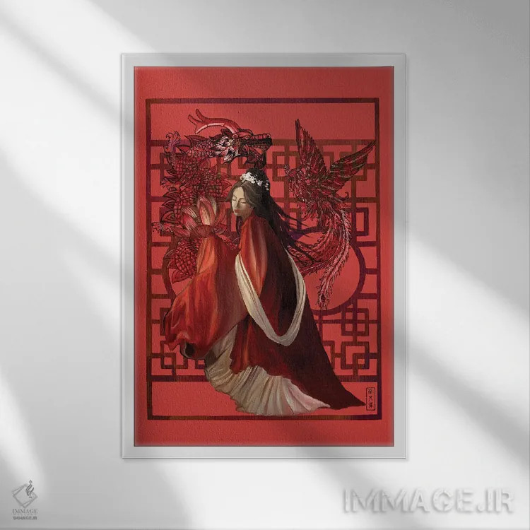 تابلو بانوی قرمزپوش اثر آنتونی ون لم - نمای قابدار سفید