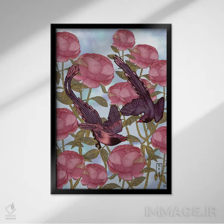 تابلو عشق کاملیا اثر آنتونی ون لم - نمای قابدار مشکی