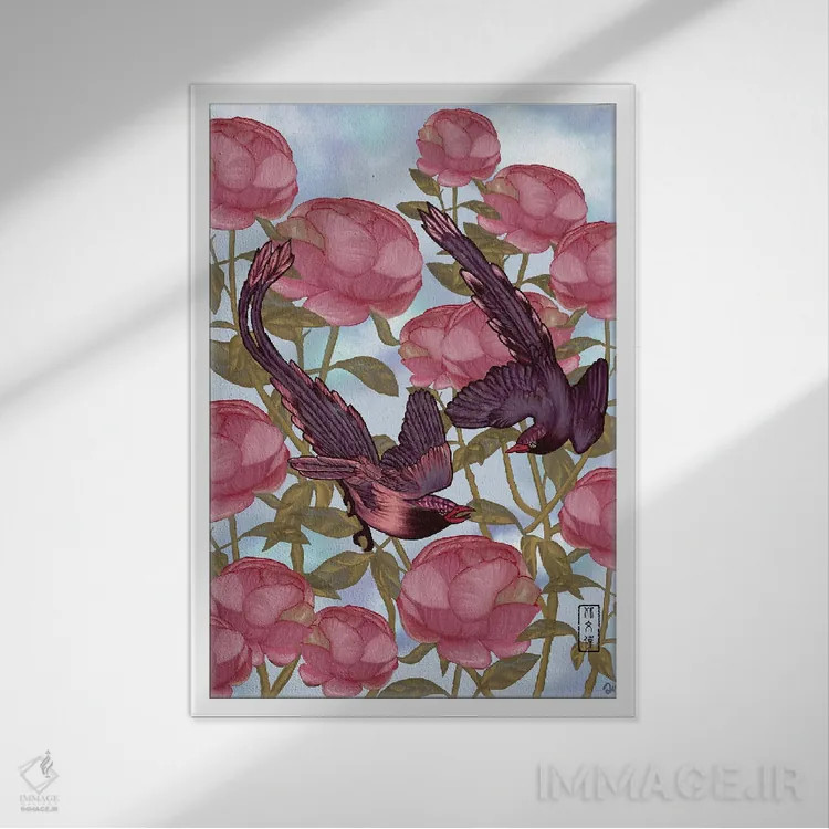 تابلو عشق کاملیا اثر آنتونی ون لم - نمای قابدار سفید