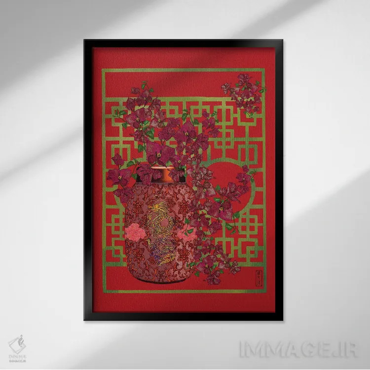 تابلو اژدهای گل کاغذی اثر آنتونی ون لم - نمای قابدار مشکی