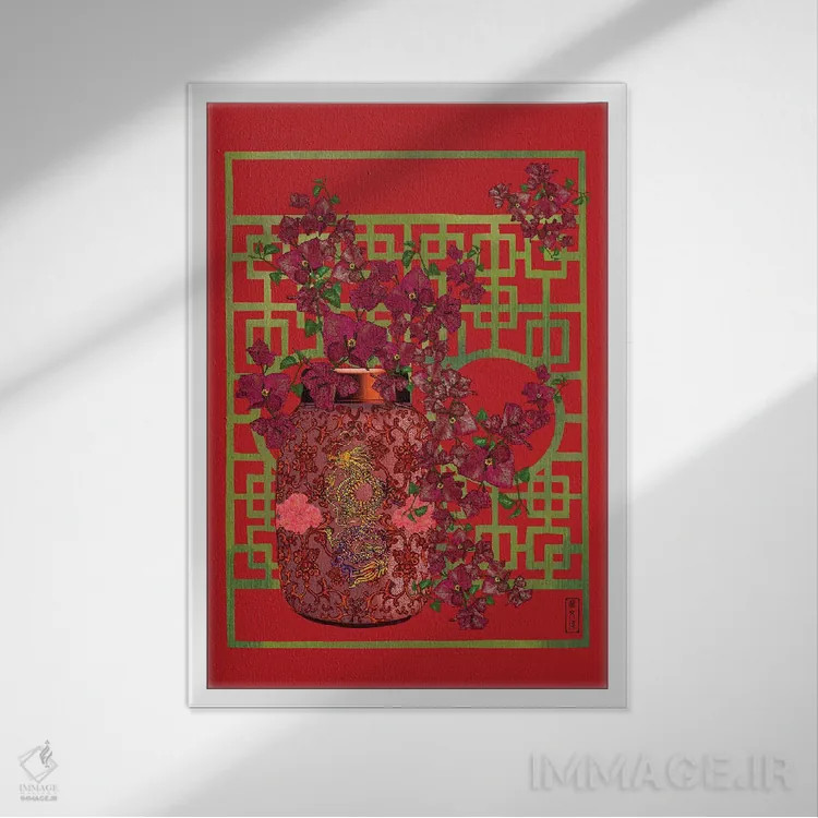 تابلو اژدهای گل کاغذی اثر آنتونی ون لم - نمای قابدار سفید