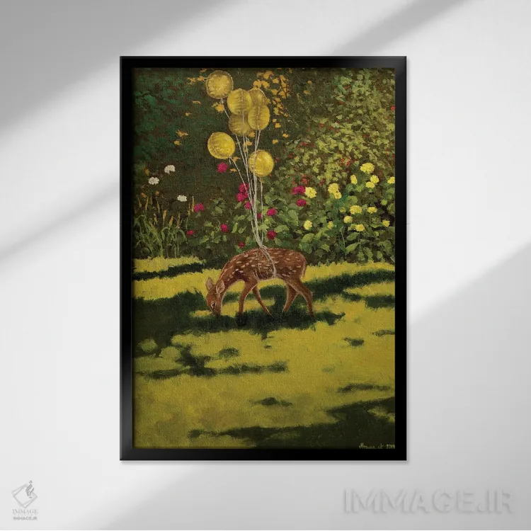 تابلو گوزن شوکا اثر اگنیشکا تورک - نمای قابدار مشکی