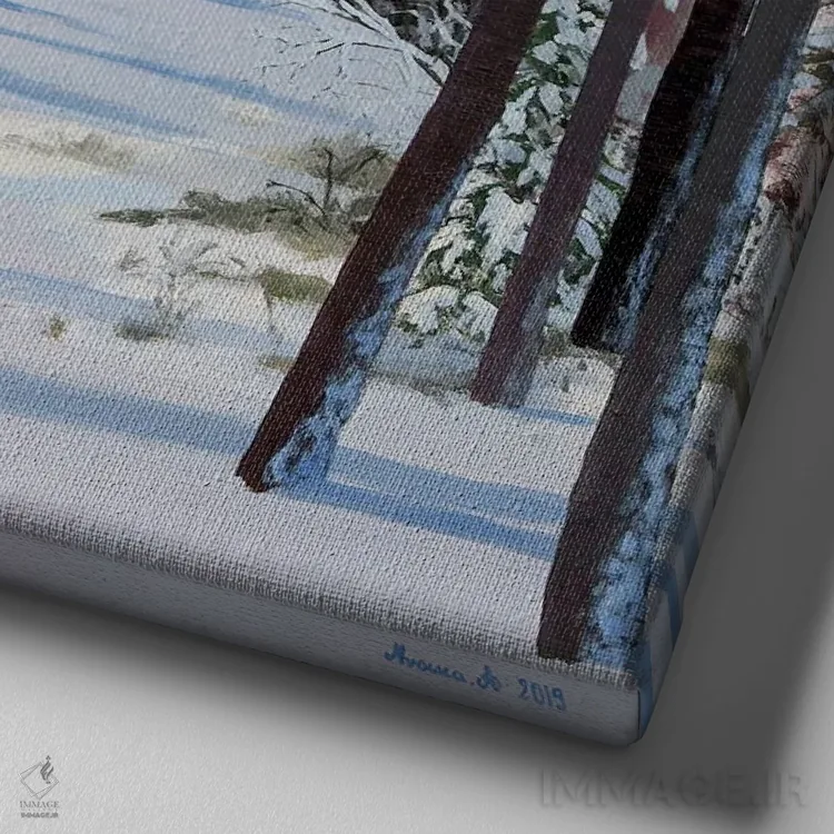 تابلو دیدار زمستانی اثر اگنیشکا تورک - نمای نزدیک بافت بوم