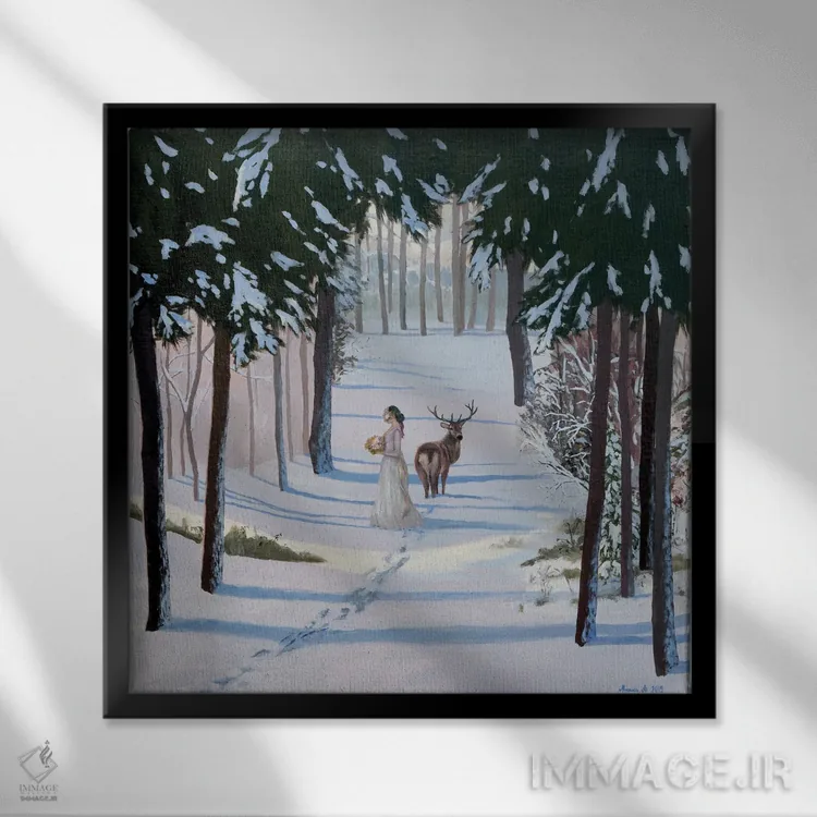 تابلو دیدار زمستانی اثر اگنیشکا تورک - نمای قابدار مشکی