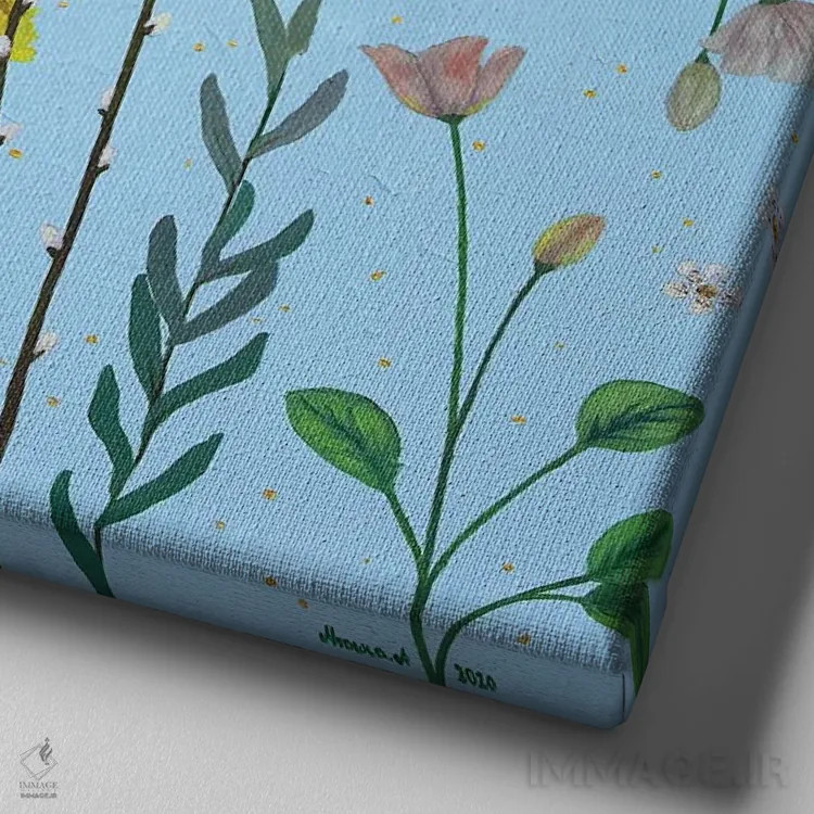 تابلو گلها اثر اگنیشکا تورک - نمای نزدیک بافت بوم