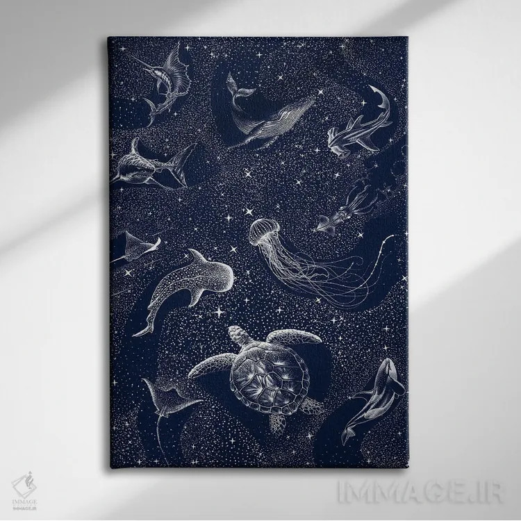 تابلو اقیانوس کیهانی اثر علیرضا چاکر - نمای روبهرو روی دیوار