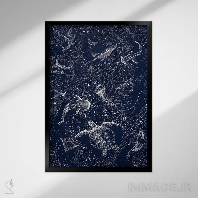 تابلو اقیانوس کیهانی اثر علیرضا چاکر - نمای قابدار مشکی