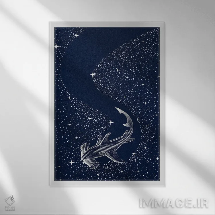 تابلو کوسه سرچکشی ستارهای اثر علیرضا چاکر - نمای قابدار سفید