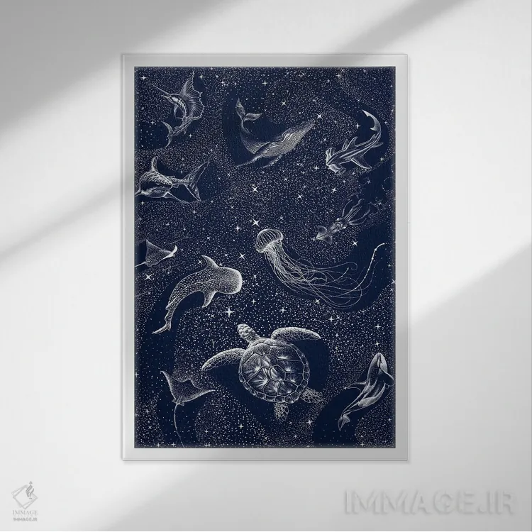 تابلو اقیانوس کیهانی اثر علیرضا چاکر - نمای قابدار سفید