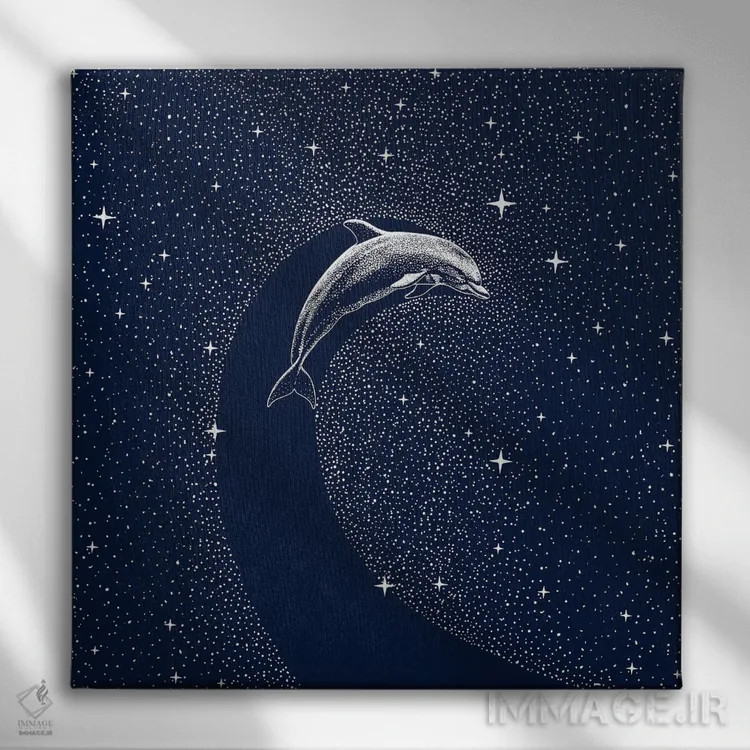 تابلو دلفین ستارهای اثر علیرضا چاکر - نمای روبهرو روی دیوار