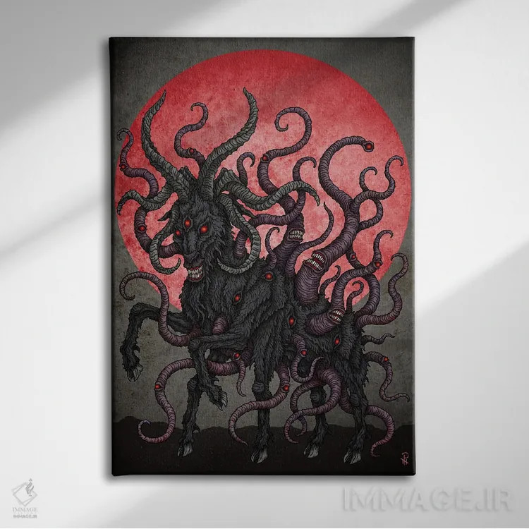 تابلو بز سیاه ماه سرخ اثر آژمودای - نمای روبهرو روی دیوار