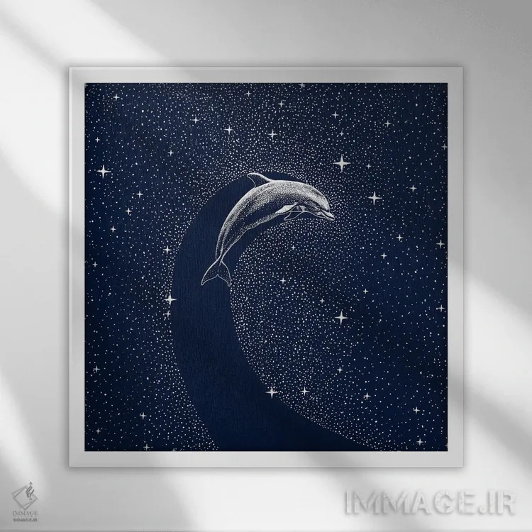 تابلو دلفین ستارهای اثر علیرضا چاکر - نمای قابدار سفید
