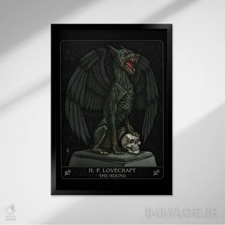 تابلو سگ شکاری اثر آژمودای - نمای قابدار مشکی