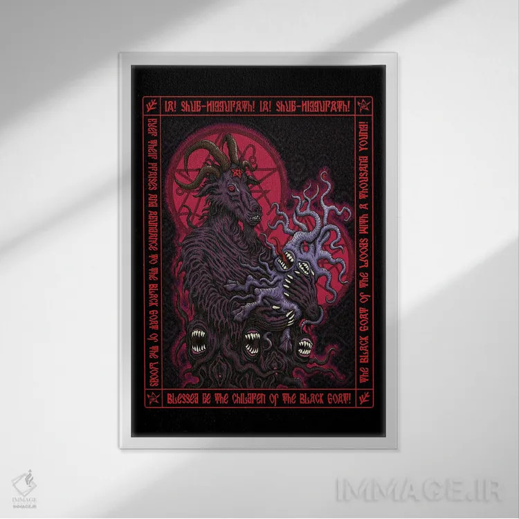 تابلو آیکون بز سیاه اثر آژمودای - نمای قابدار سفید