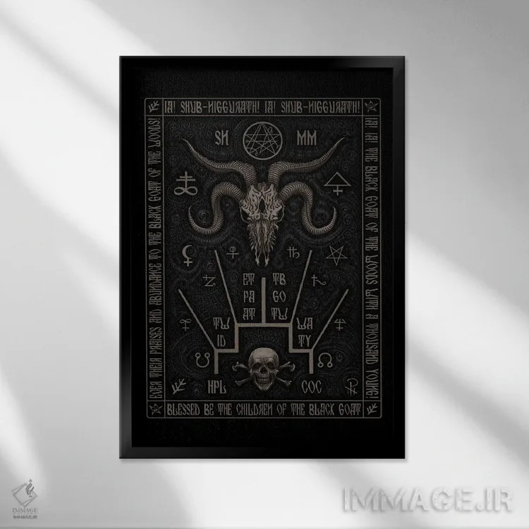 تابلو شمای بز سیاه اثر آژمودای - نمای قابدار مشکی