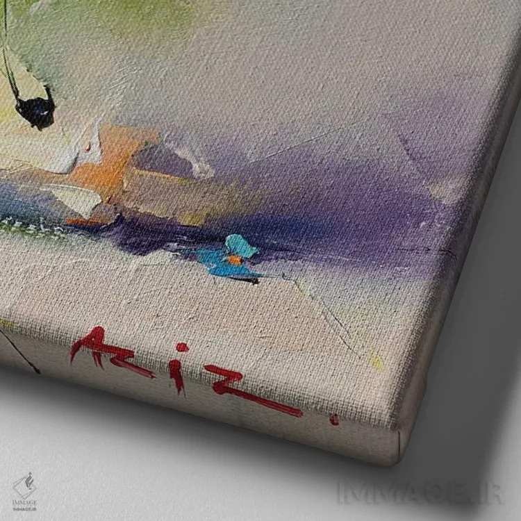 تابلو دستهگل اثر عزیز سلیماناف - نمای نزدیک بافت بوم