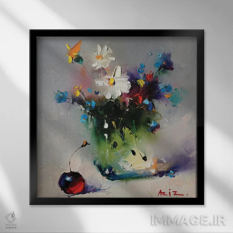 تابلو دستهگل اثر عزیز سلیماناف - نمای قابدار مشکی