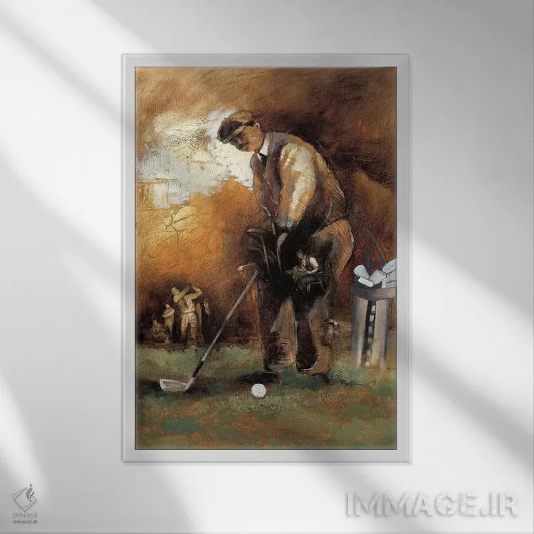 تابلو در محل تی (ورزش گلف) اثر رویا عظیم - نمای قابدار سفید