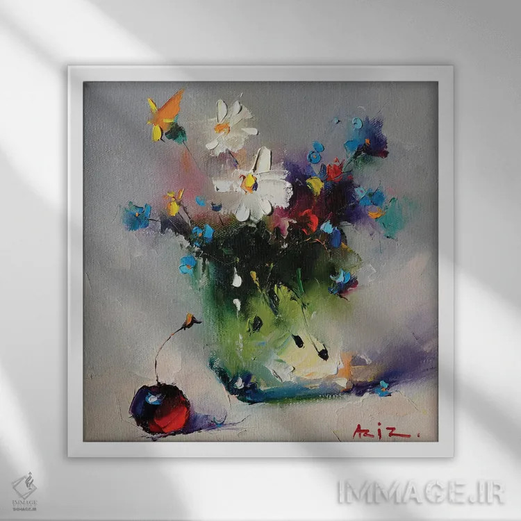 تابلو دستهگل اثر عزیز سلیماناف - نمای قابدار سفید