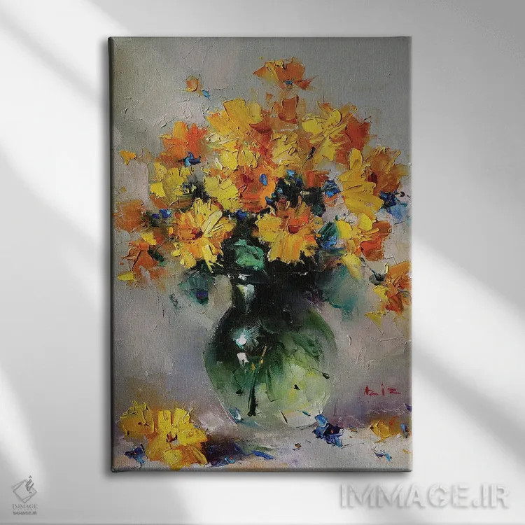 تابلو دستهگل زرد اثر عزیز سلیماناف - نمای روبهرو روی دیوار